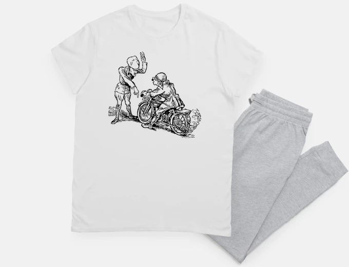 Pyjama bike against motorcycle