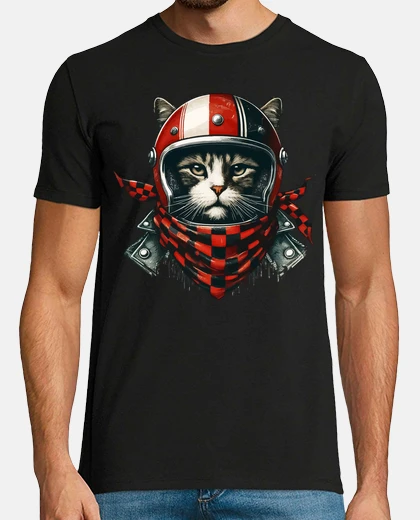 Playera biker cat in cool helmet retro