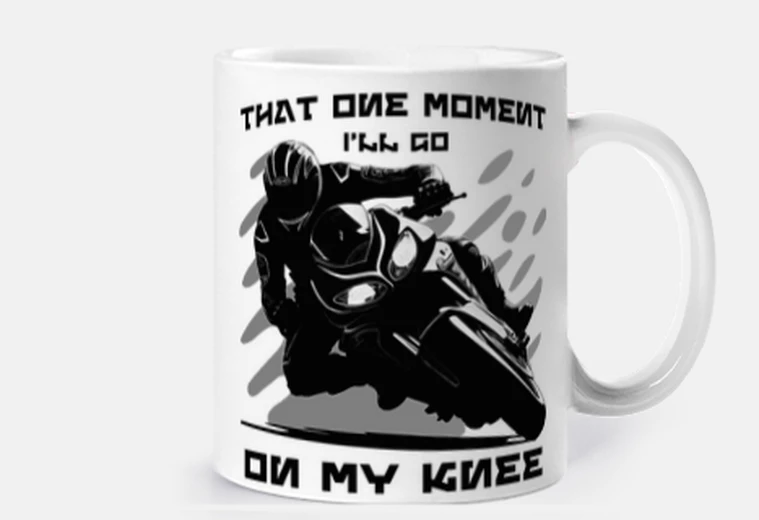 Cup biker motorcycle turn touch knee cup coffee croissants herbal tea infusion