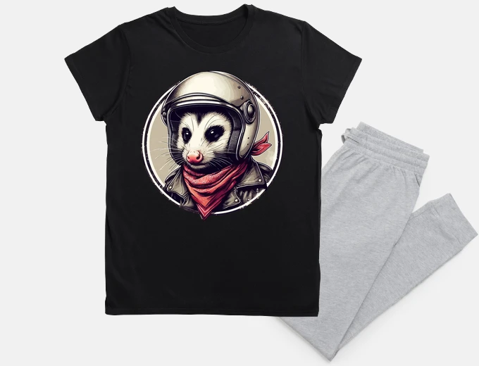 Pyjama Biker Opossum In Cool Helmet