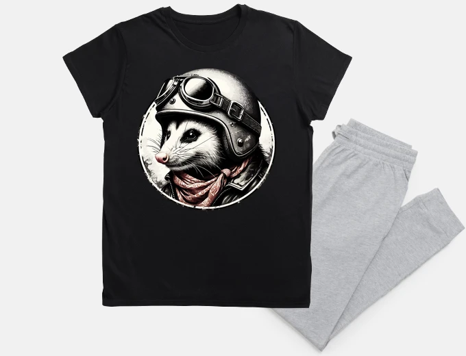 Pyjama Biker Opossum In Cool Helmet Retro