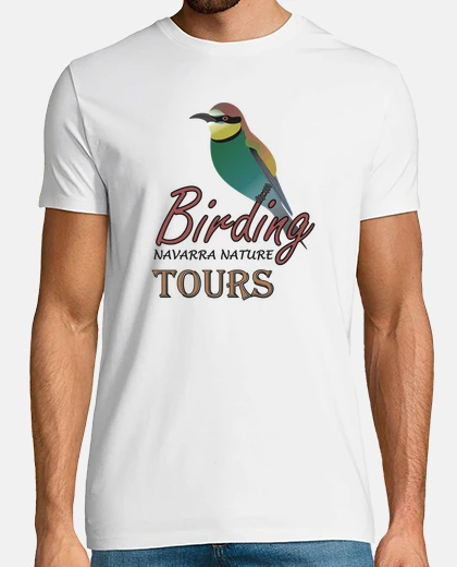 Camiseta Bird watching. Birding navarra nature tours logo retro.