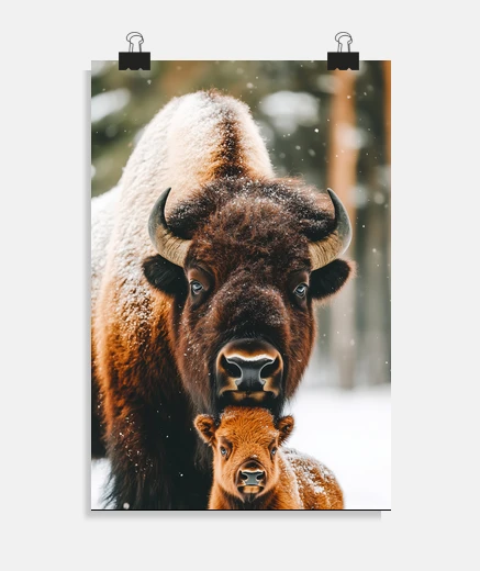 Poster Bison Wild Animal Portrait In A Natural