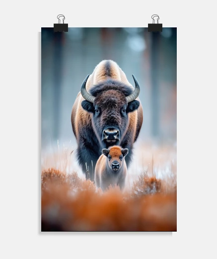 Poster Bison Wild Animal Portrait In A Natural
