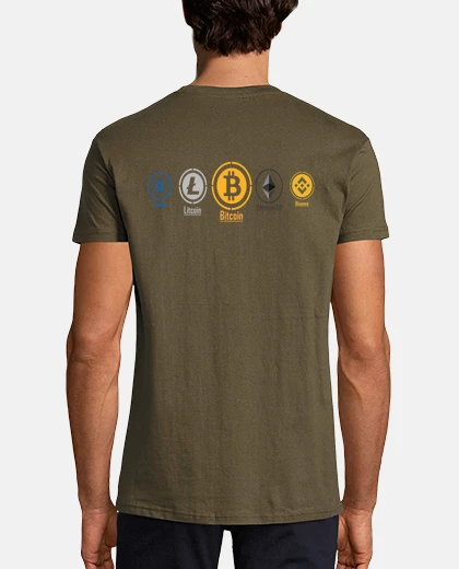 Camiseta Bitcoin, Ethereum, Litcoin, Cardano, Binance.