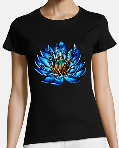T-shirt bizzarro fiore di giglio di acqua blu multi-eyed