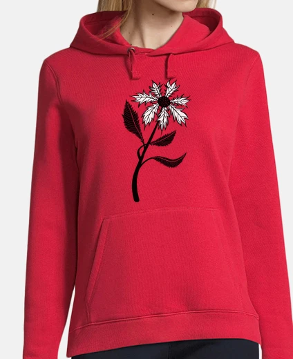 Hoodie Black And White Gothic Flower In Ink