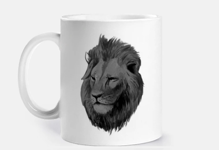 Cup black and white lion head