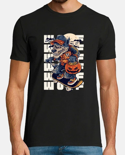 Tee-shirt Black Beige Navy Illustrated Werewolf T-Shirt T-Shirt