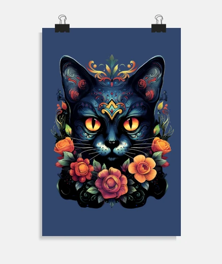 Poster black cat day of the dead celebration decoration poster