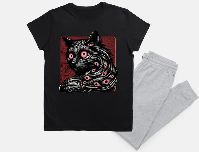 Pyjama Black Cat Demon With Many Eyes