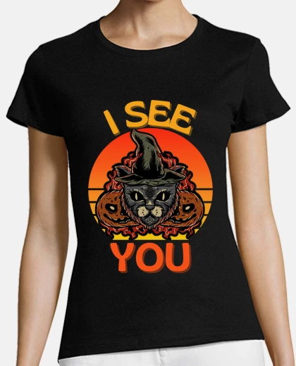 T-shirt black cat halloween witch cat i see you