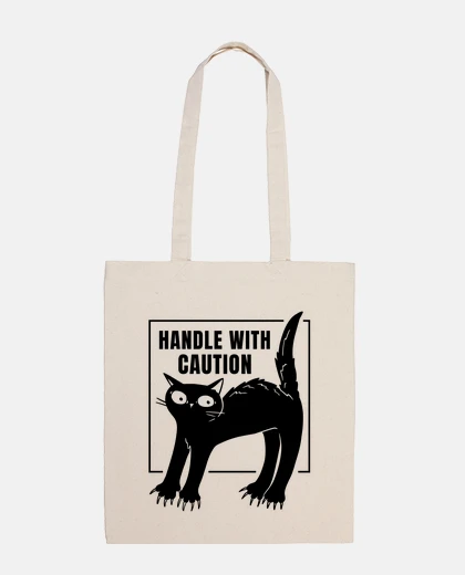Bag black cat handle with caution bookmark