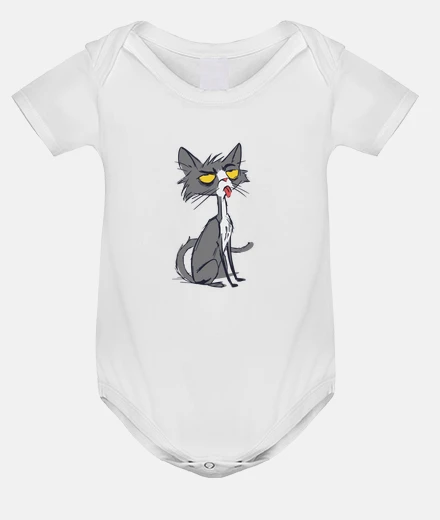 Kids black cat, impertinent, mischievous, stubborn, adorable naughty kitty on baby&#39;s bodysuit, bad te