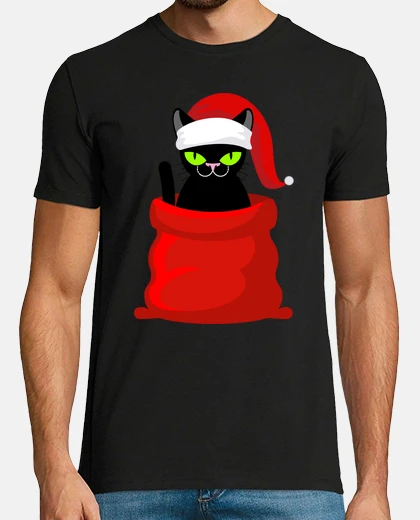 Playera black cat in santa39s hood