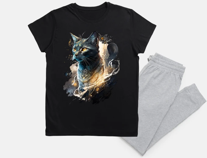 Pyjama black cat polo night sleep