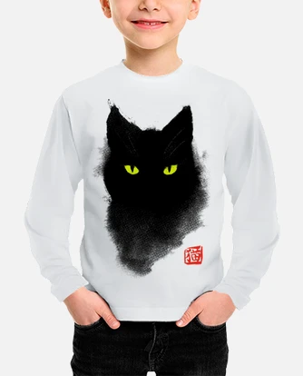 Black cat watercolor cat ink art kids t shir. tostadora