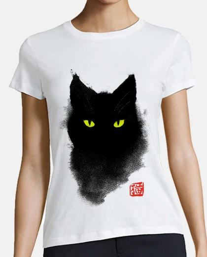 T-shirt black cat watercolor - cat ink art