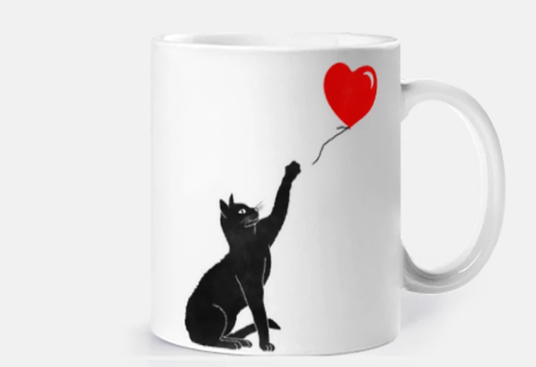Cup black cat with balloon