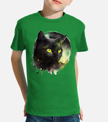 Black cat with green moon in the backgr kids t-shirt tostadora
