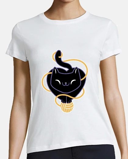 T-shirt black cat yarn ball