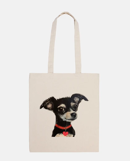 Bag black chihuahua red heart collar handy tote handbag