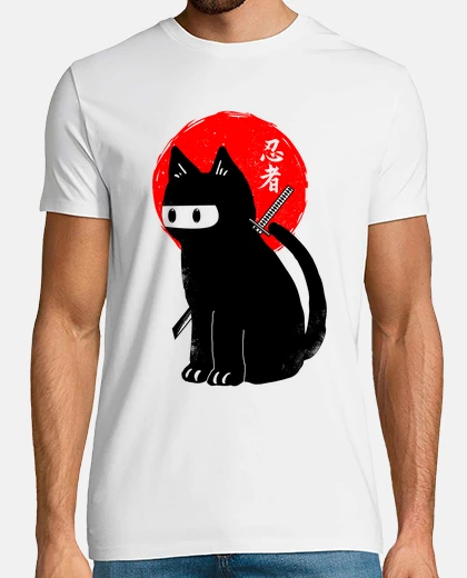 T-shirt black ninja cat