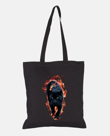 Bag black panther with fire flames student handbag collector tote