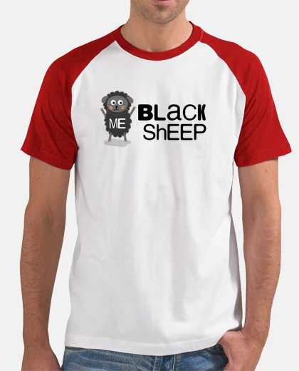 Camiseta Black sheep, oveja negra, men gift,Hombre, estilo béisbol, blanca y roja