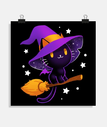 Poster black witch cat - magical kitty