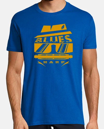 Tee-shirt bleu moutarde harpe blues