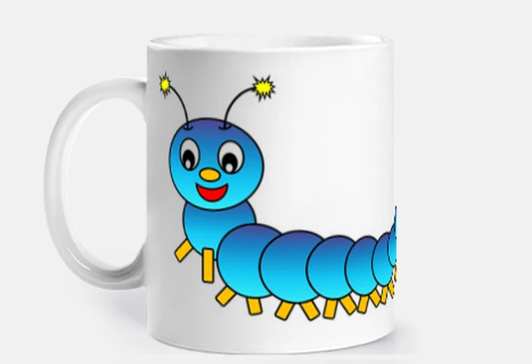 Cup blue caterpillar funny cartoon cup coffee tea to personalize butterfly