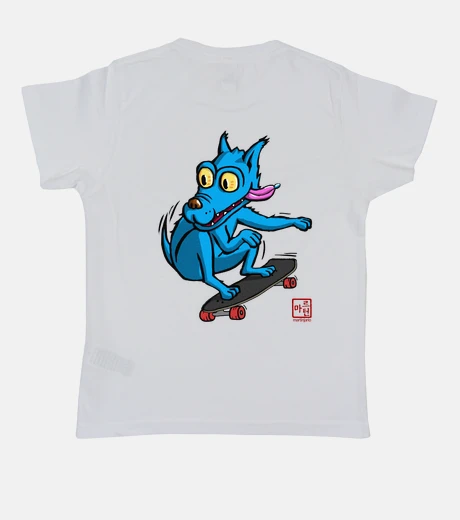 Kids blue dog skater front and back kids t-shirt