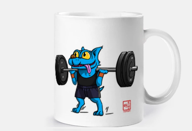Cup blue dog squat. customizable mug.