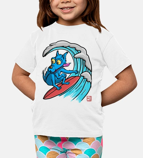 Kids blue dog surfer front t-shirt kids