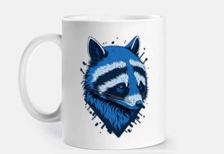 Cup Blue Raccoon Illustration