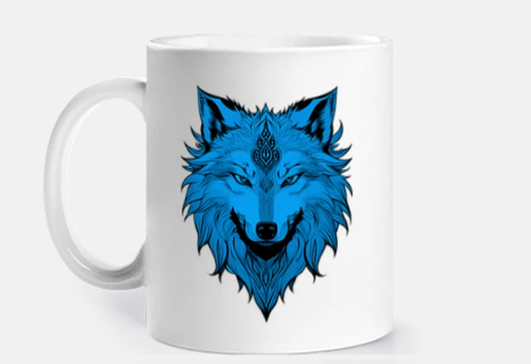 Cup Blue Wolf in Vector Style