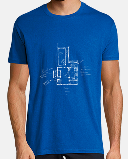 blue short sleeve men&#39;s t-shirt with architectural plant.