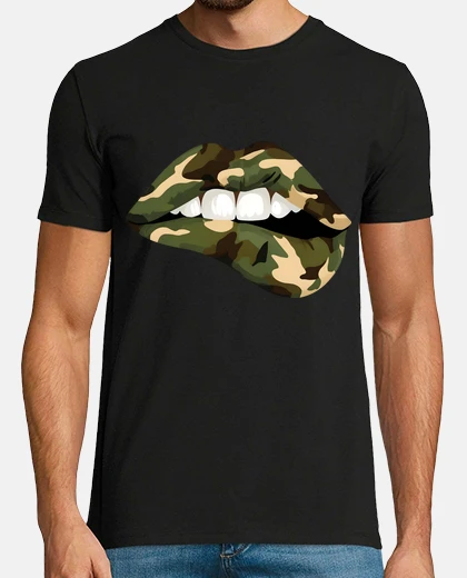 T-shirt bocca labbra camouflage guerra c amo