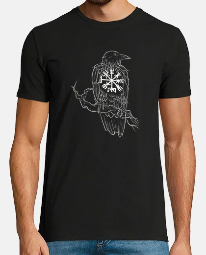 Camiseta boceto de cuervo vikingo y símbolo vegv