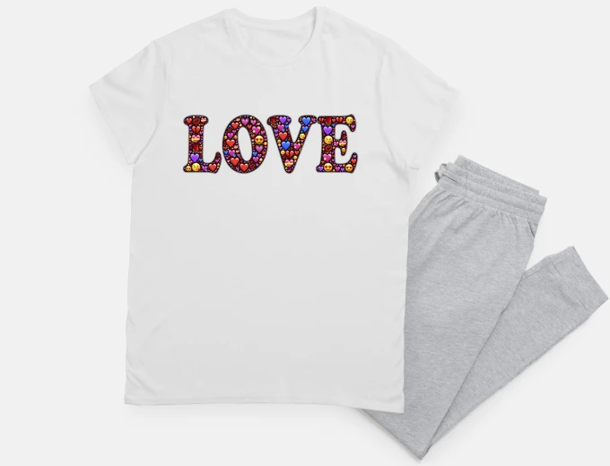 Pyjama BOHO CHIC, nuisette , amour écrit avec des émoticons coeurs