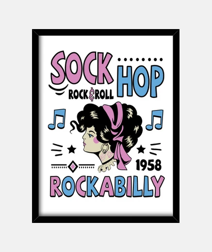 Cadre boîte rétro rockabilly musique années 1950 chaussette rock and roll hop 1958 pin up