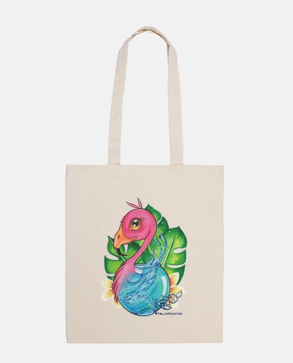Bolsa Bolsa de tela, color natural Acuarela Flamenco rosa
