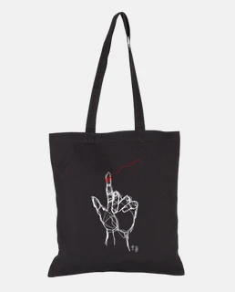 Bolsa de tela, color negro, Hilo rojo blanco