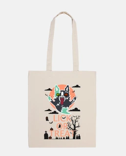 Bolsa de tela Lick or Treat perro zombie en cementerio morado