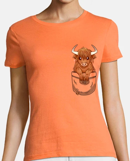 Camiseta bolsillo lindo escocés vaca de montaña - camisa de mujer