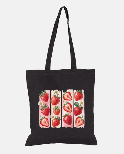 Bolsa bolso de lona para estudiante con diseño de fresas y flores blancas del valle del bosque