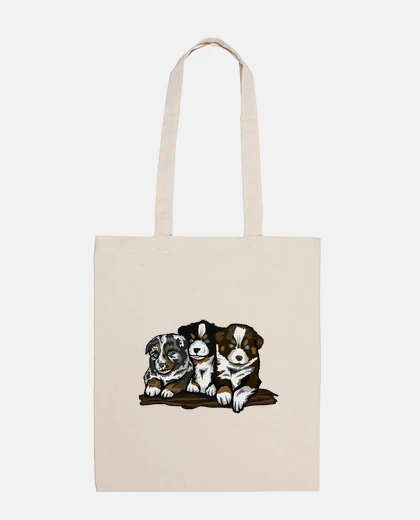 Bolsa bolso de mujer, tote bag, cachorros, bebe, pastor australiano, de una granja, obra de artista muy bo