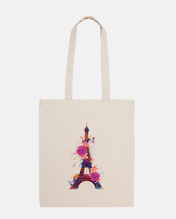 bolso de mano de mujer de moda, bolso de mano, torre eiffel de parís en flores, diseño de artista co