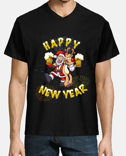 Tee-shirt bonne année père noël avec rudolf